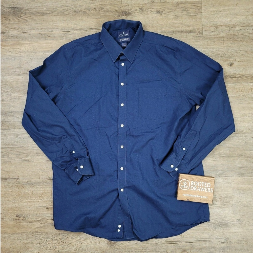 Stafford Mens Performance Super Dress Shirt Size 18 36-37 Big Regular Fit